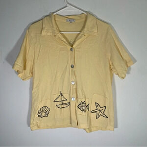 Vintage Women’s Baby Yellow Button Down Beachy Blouse Size Small
